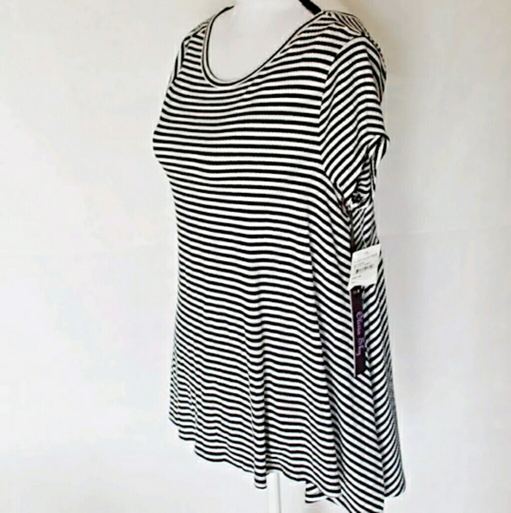 Olivia Sly Black White Striped Flowy Tunic Top XS